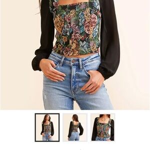 Buckle Black Floral Sheer Sleeve Blouse